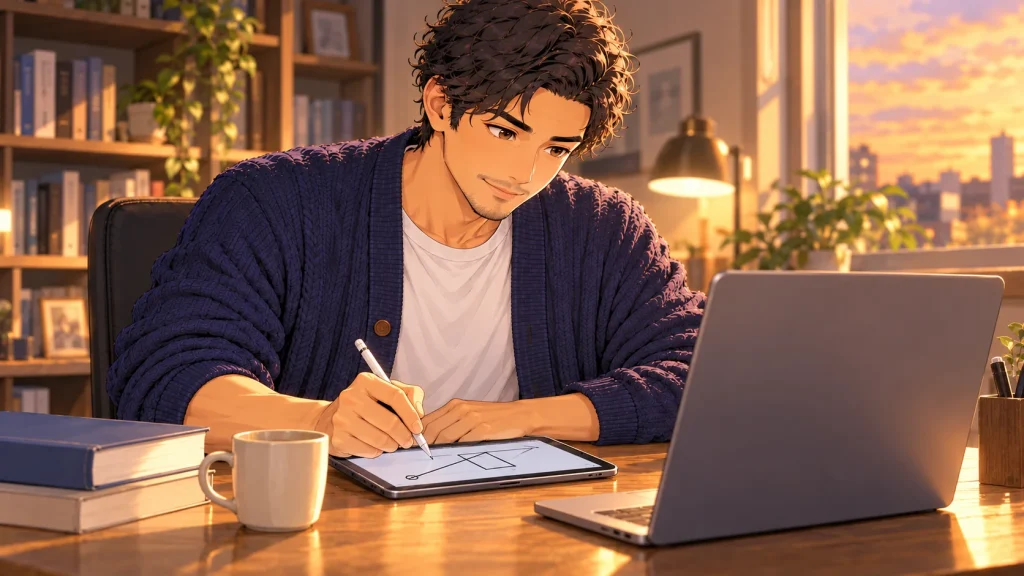 iPadで画面共有しながらオンラインで個別指導をする塾長